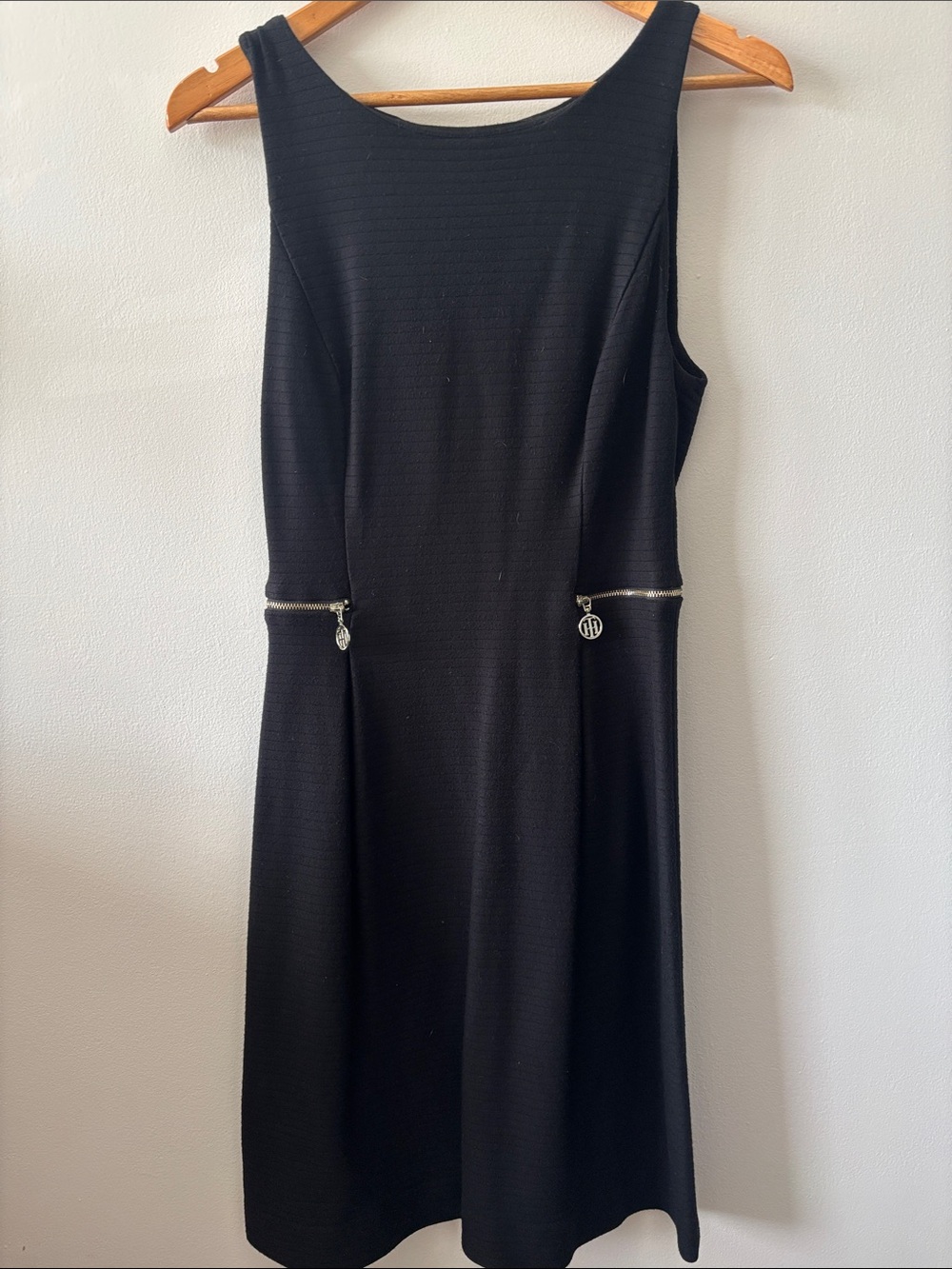 Tommy Hilfiger A-line Classic Black Sleeveless Dress with Silver Zip Accents